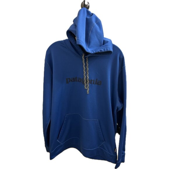 Patagonia Hoodie Mens Xl Blue  Text Logo Polycycle Sweatshirt Pullover 39467 - Picture 1 of 15